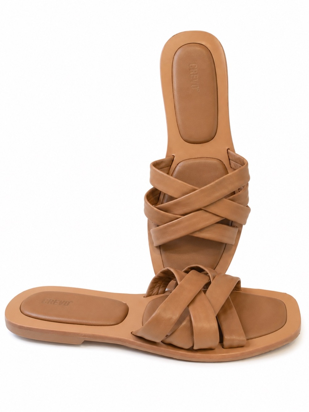 CREVO Women's Chestnut Tan Leather BUSY Crisscross Slide Sandals 9 NEW